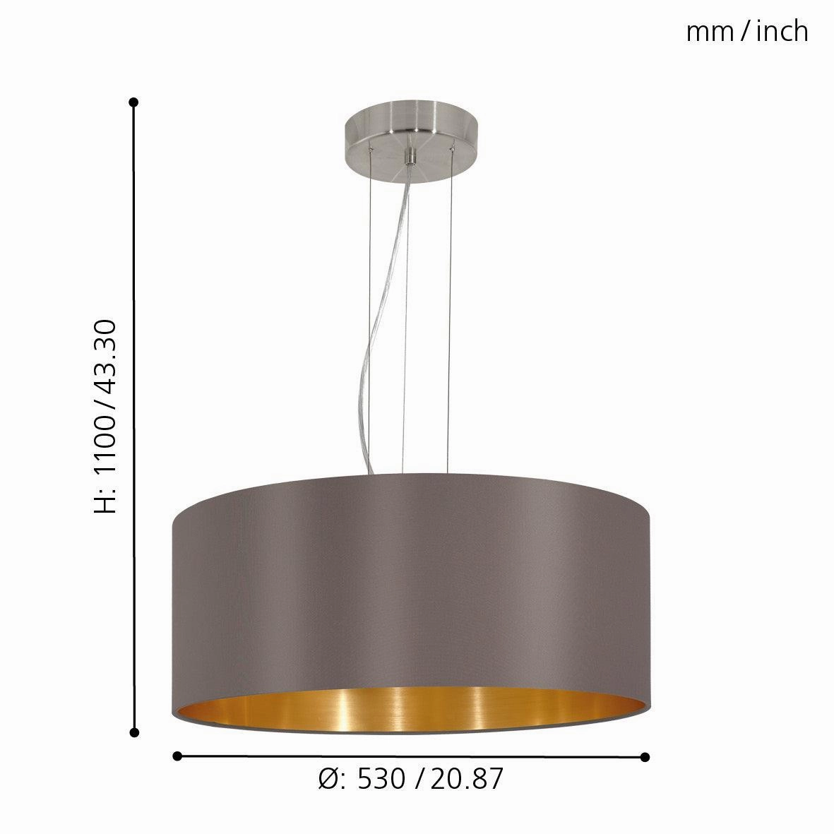 Eglo Maserlo Nickel Pendant Ceiling Light - Brown & Gold Shade