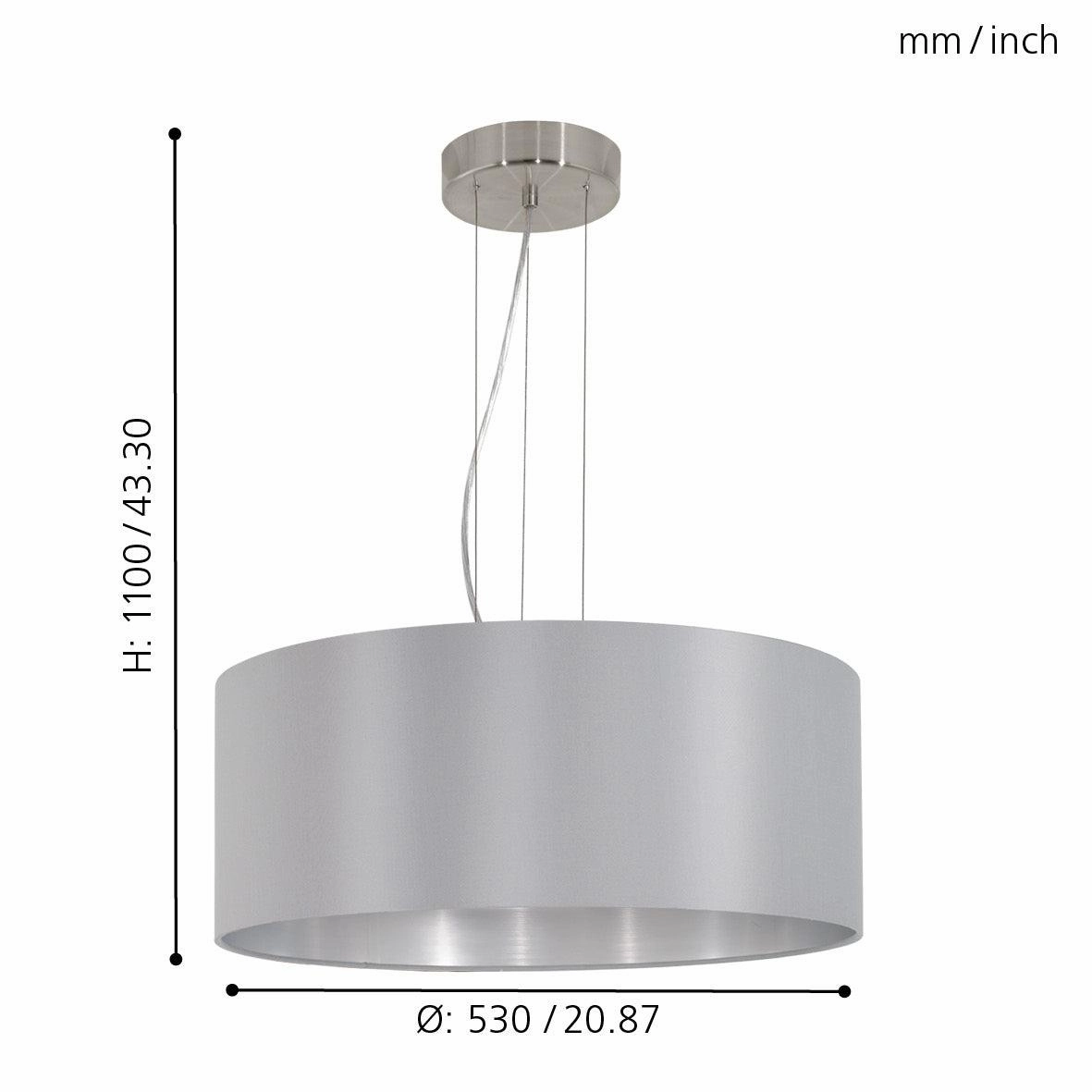Eglo Maserlo Nickel Pendant Ceiling Light - Grey & Silver Shade