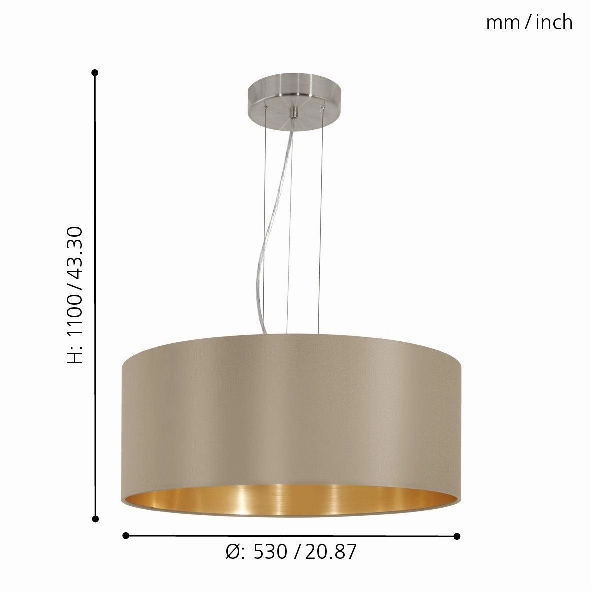 Eglo Maserlo Nickel Pendant Ceiling Light - Taupe & Gold Shade