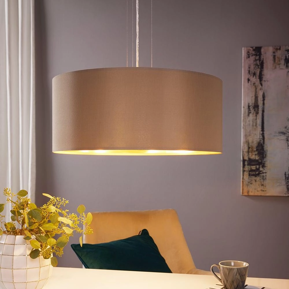 Eglo Maserlo Nickel Pendant Ceiling Light - Taupe & Gold Shade