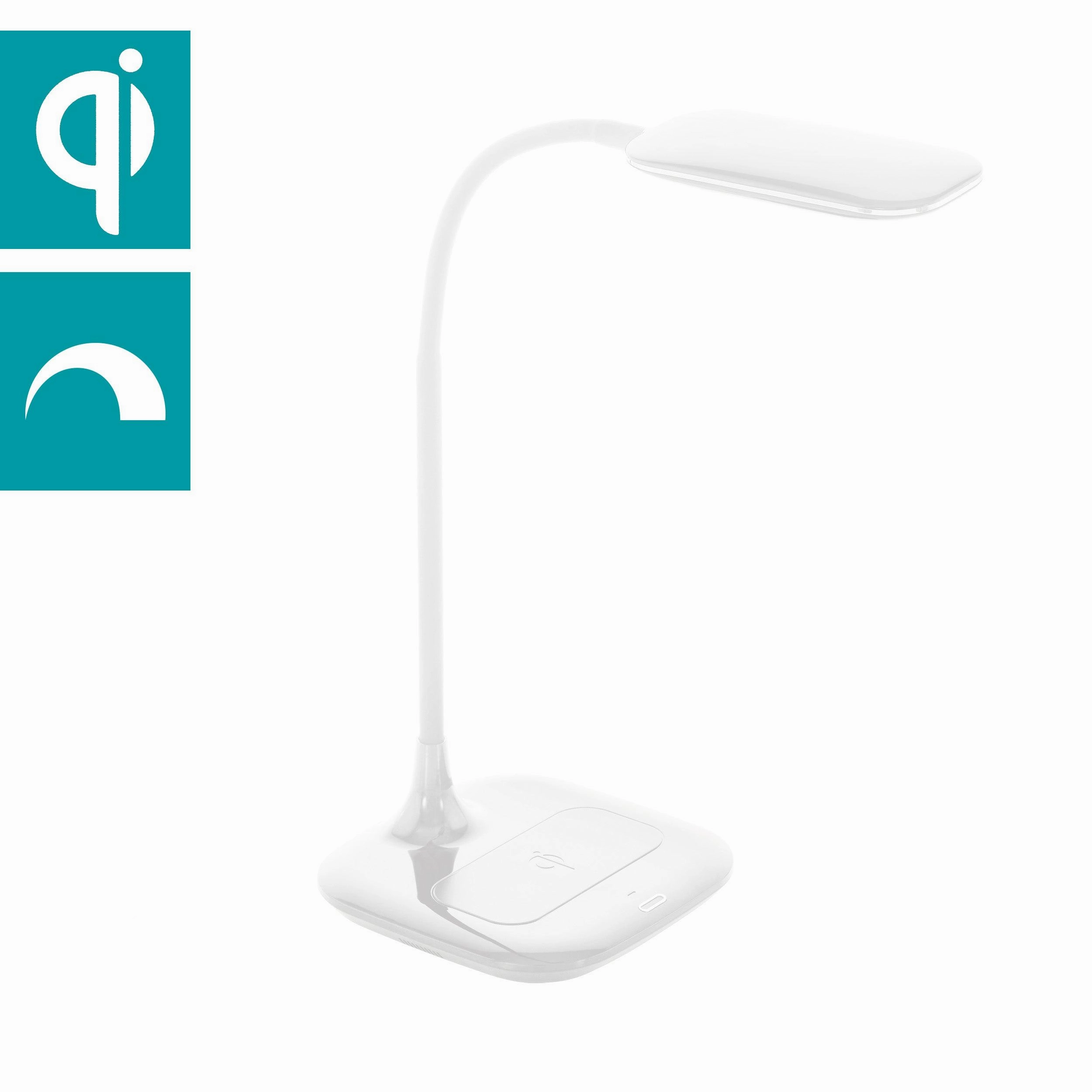 Eglo Masserie White LED Touch Desk Lamp - Qi Charger