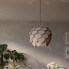 Eglo Mattanza Overlapping Grey Wooden Slat Pendant flush mount ceiling fixture