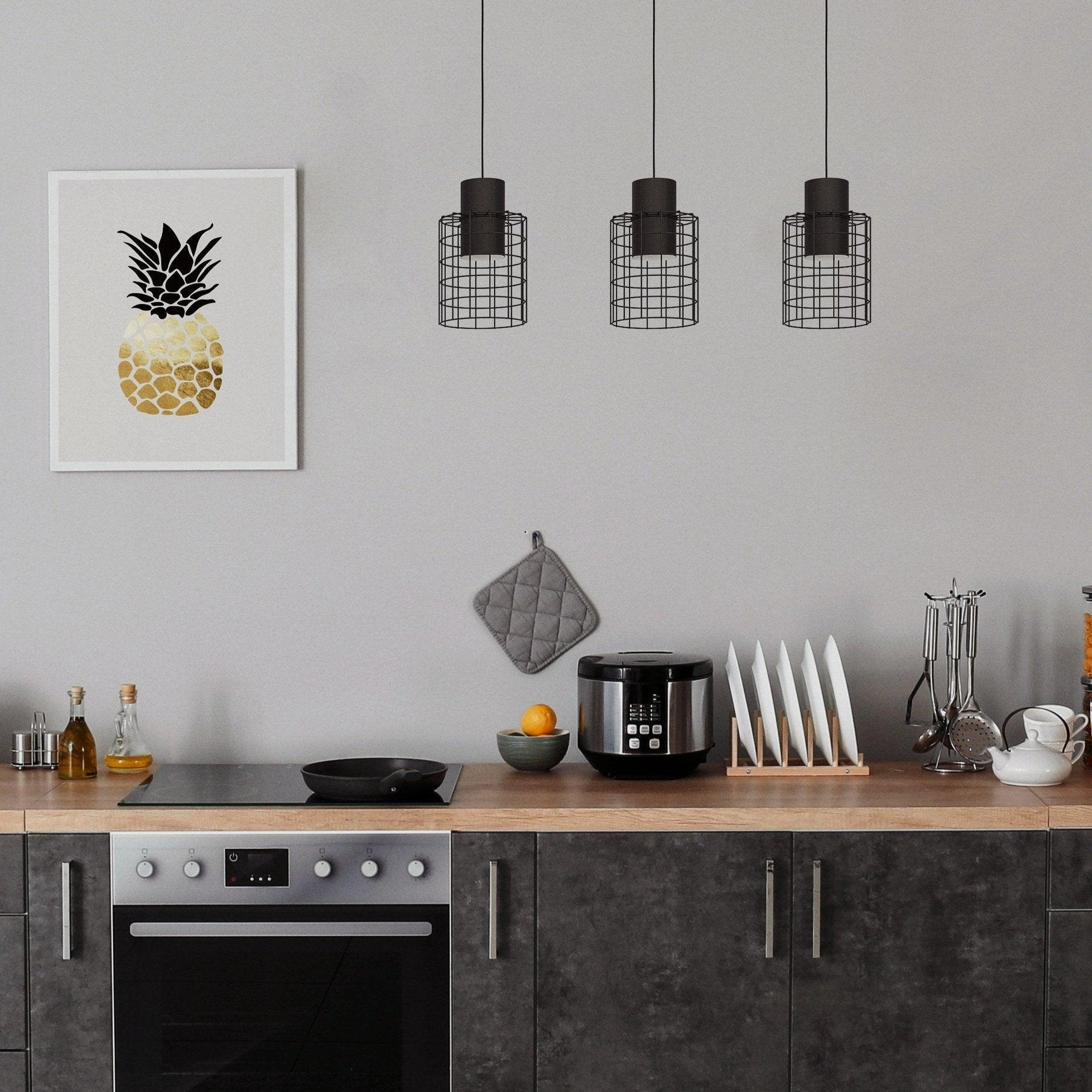 Eglo Milligan 3 Light Black Wire Cylindrical Ceiling Pendant