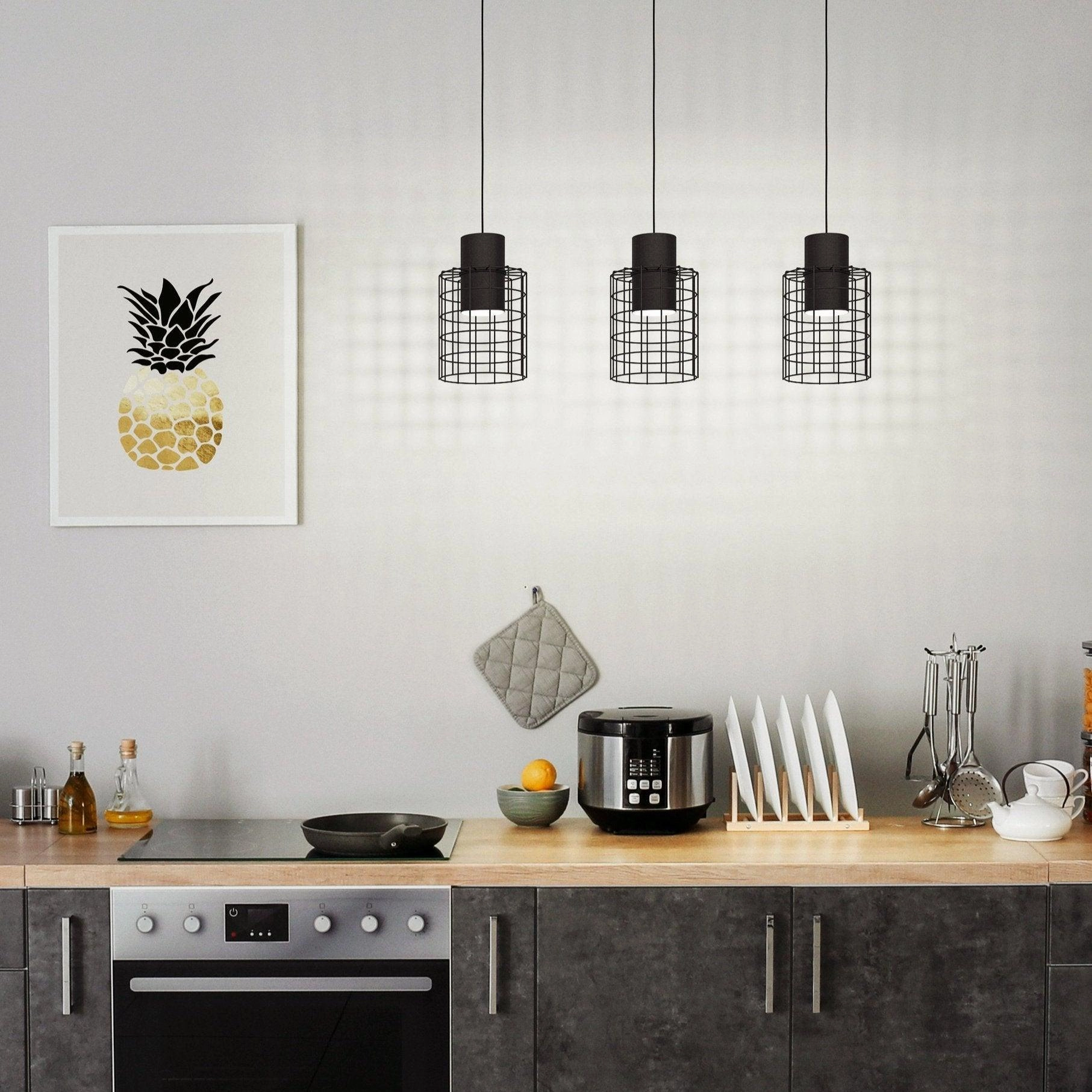 Eglo Milligan 3 Light Black Wire Cylindrical Ceiling Pendant flush mount ceiling fixture