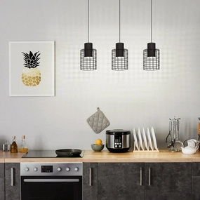 Eglo Milligan 3 Light Black Wire Cylindrical Ceiling Pendant flush mount ceiling fixture