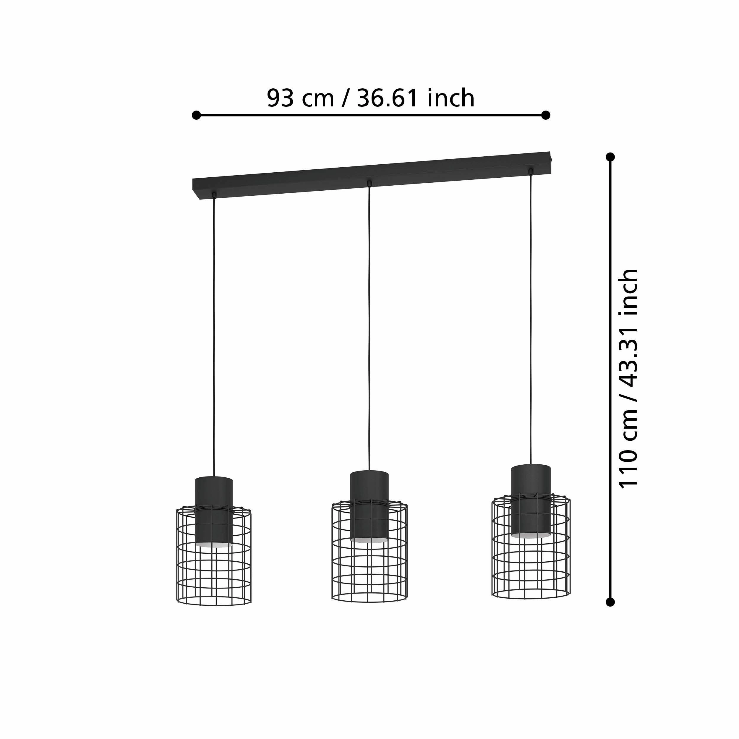 Eglo Milligan 3 Light Black Wire Cylindrical Ceiling Pendant