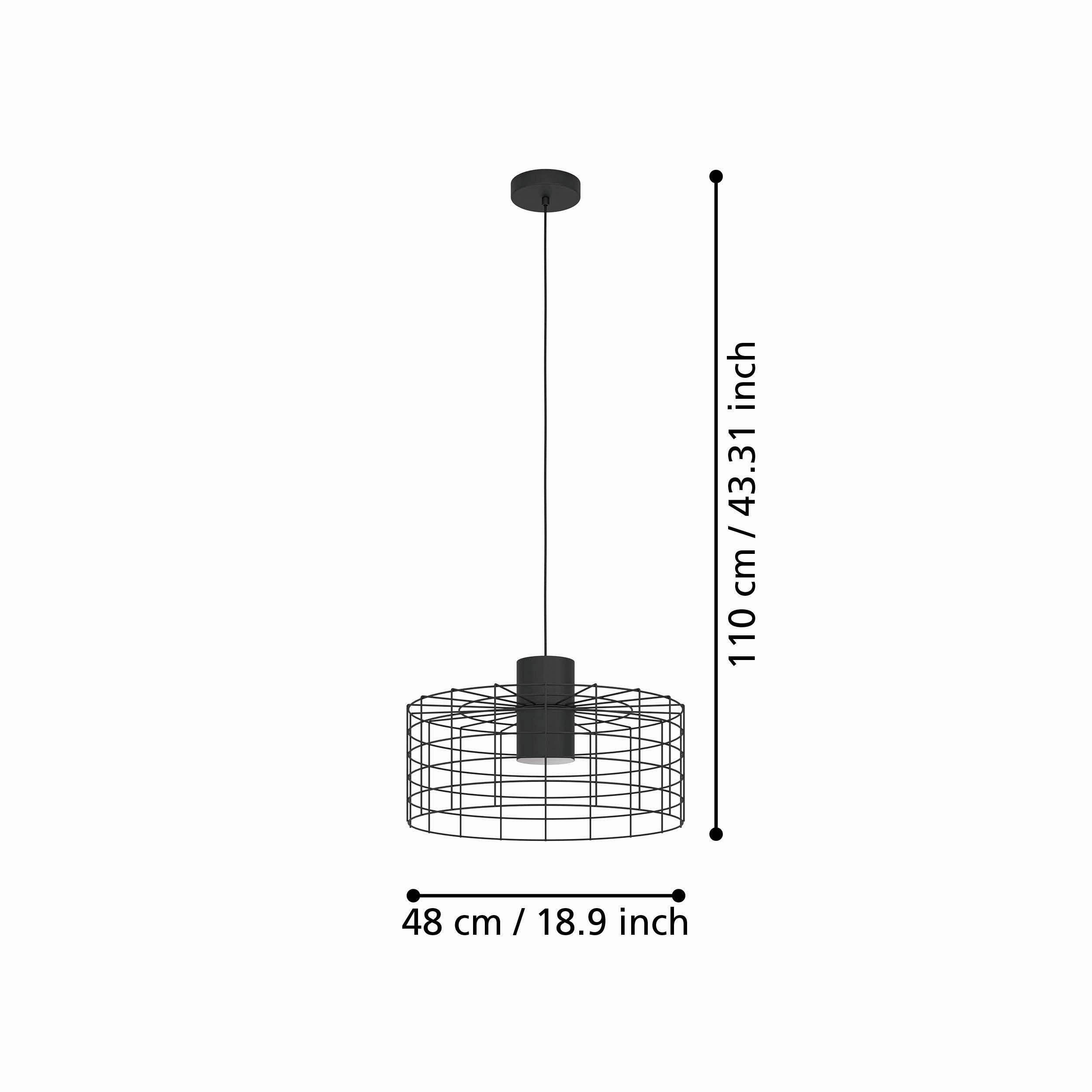 Eglo Milligan Black Wire Cylindrical Ceiling Pendant - 48cm