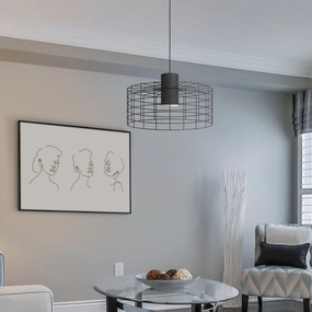 Eglo Milligan Black Wire Cylindrical Ceiling Pendant - 48cm flush mount ceiling fixture