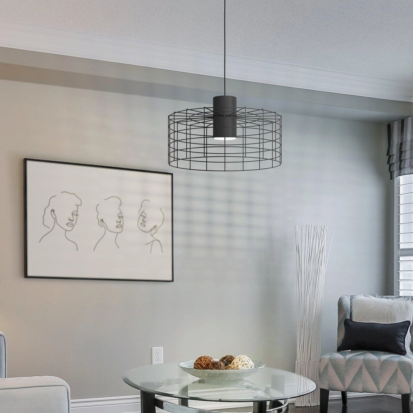 Eglo Milligan Black Wire Cylindrical Ceiling Pendant - 48cm
