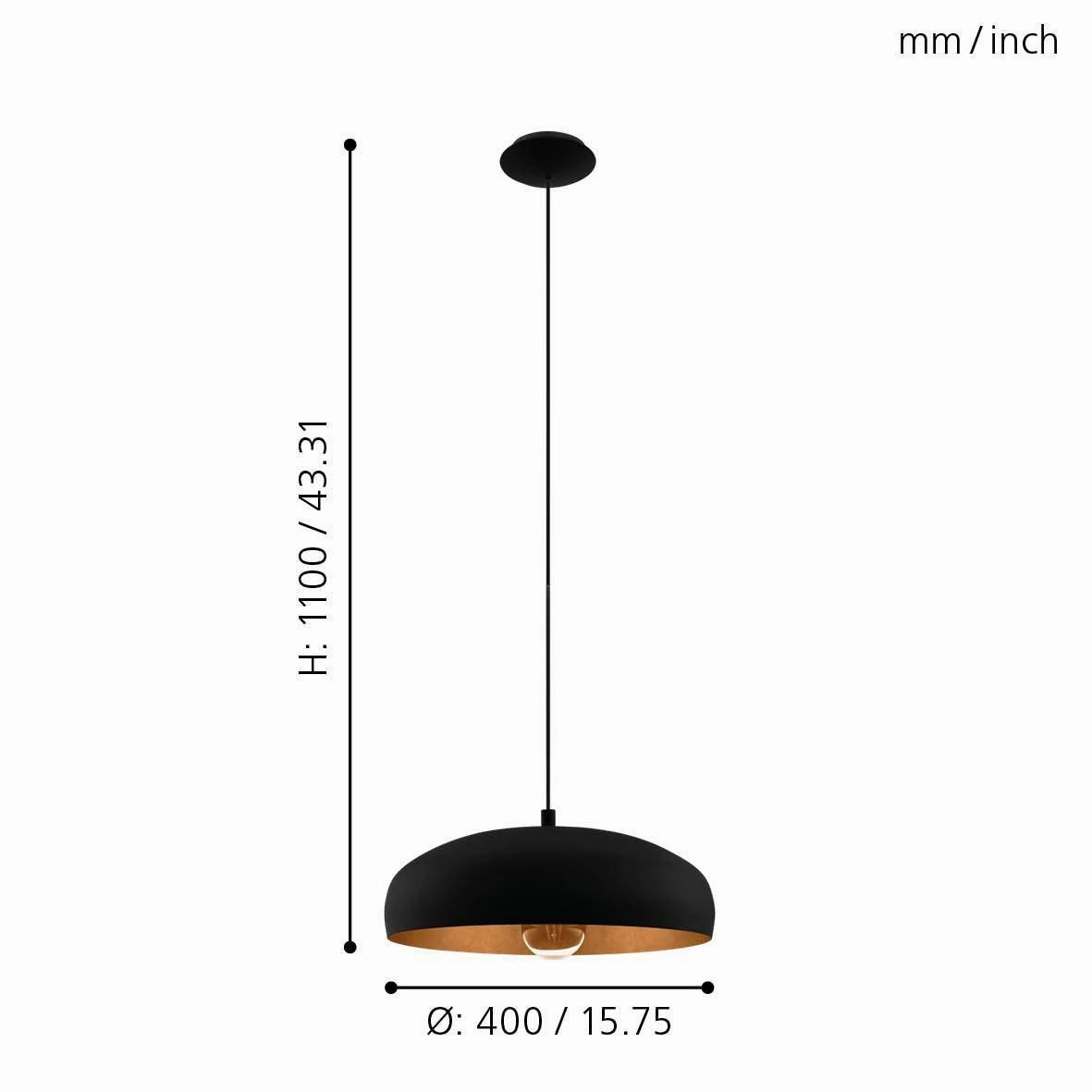 Eglo Mogano 1 Black Metal & Copper Ceiling Pendant