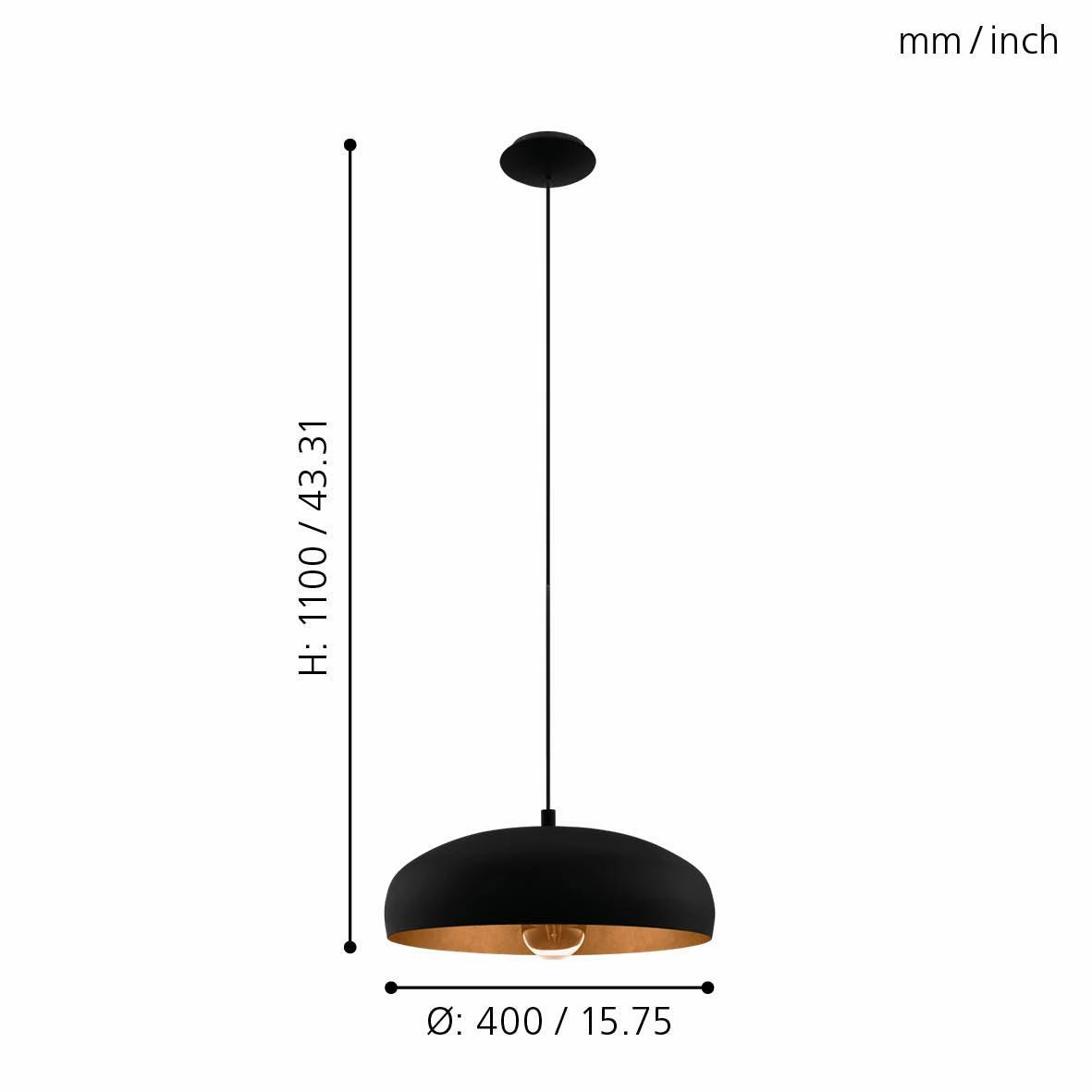 Eglo Mogano 1 Black Metal & Copper Ceiling Pendant