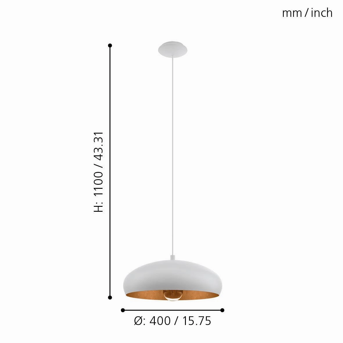 Eglo Mogano 1 White Metal & Copper Ceiling Pendant