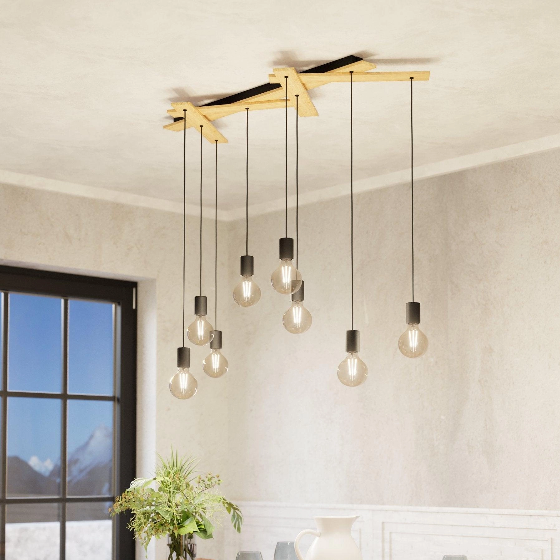 Eglo Monmount 9 Light Wood & Black Ceiling Pendant sleek LED ceiling lamp
