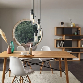 Eglo Montefino 5 Light Black & Clear Glass Cylinder Pendant flush mount ceiling fixture