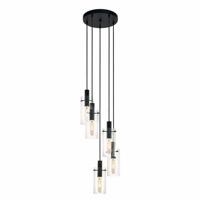 Eglo Montefino 5 Light Black & Clear Glass Cylinder Pendant