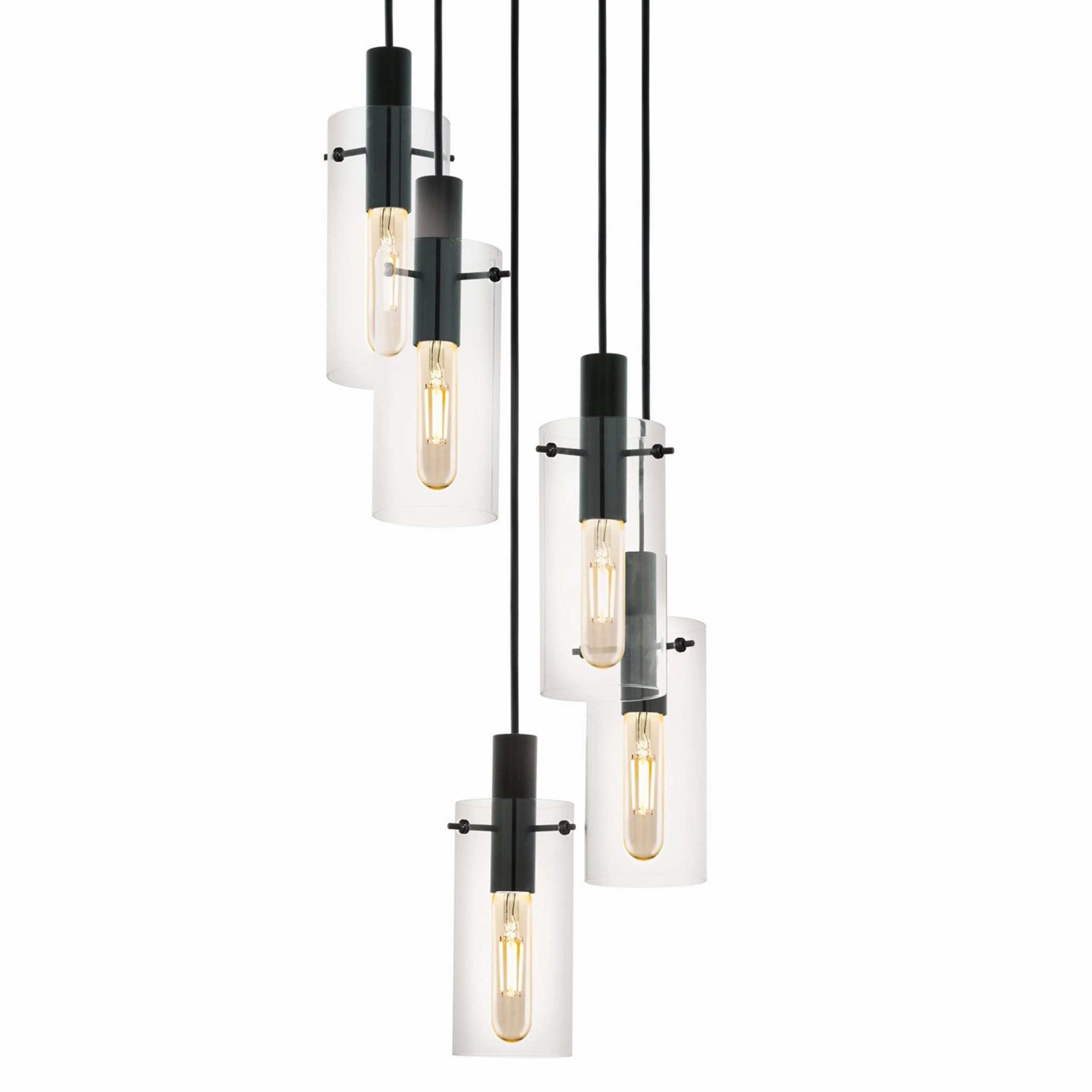 Eglo Montefino 5 Light Black & Clear Glass Cylinder Pendant