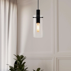 Eglo Montefino Black & Clear Glass Cylinder Ceiling Pendant sleek LED ceiling lamp