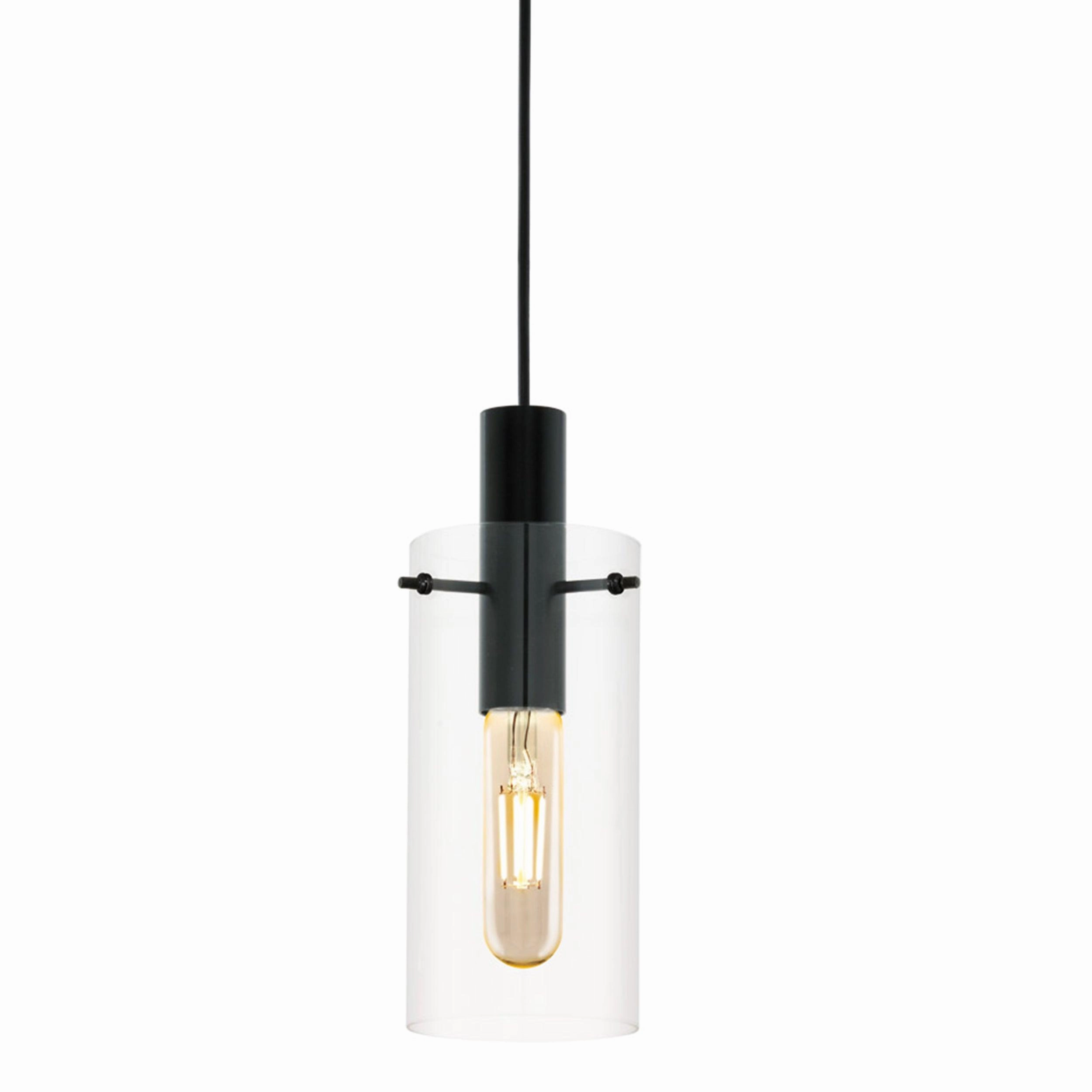 Eglo Montefino Black & Clear Glass Cylinder Ceiling Pendant