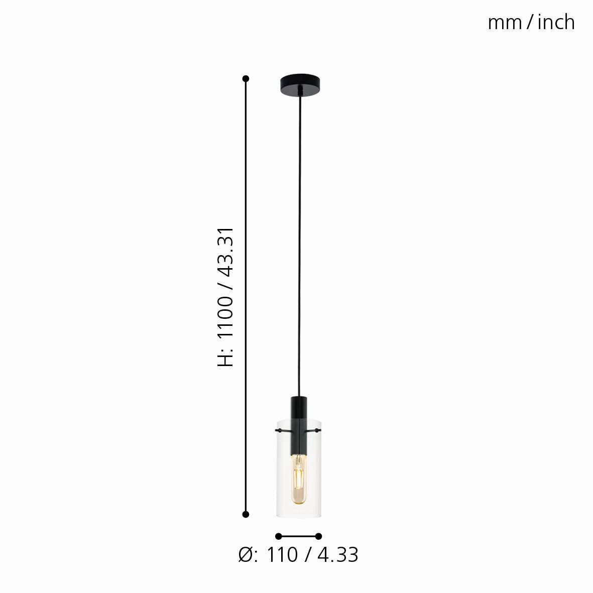Eglo Montefino Black & Clear Glass Cylinder Ceiling Pendant
