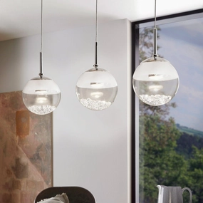Eglo Montefio 1 3 Light LED Chrome Bar Pendant -Spherical Glass Shades flush mount ceiling fixture