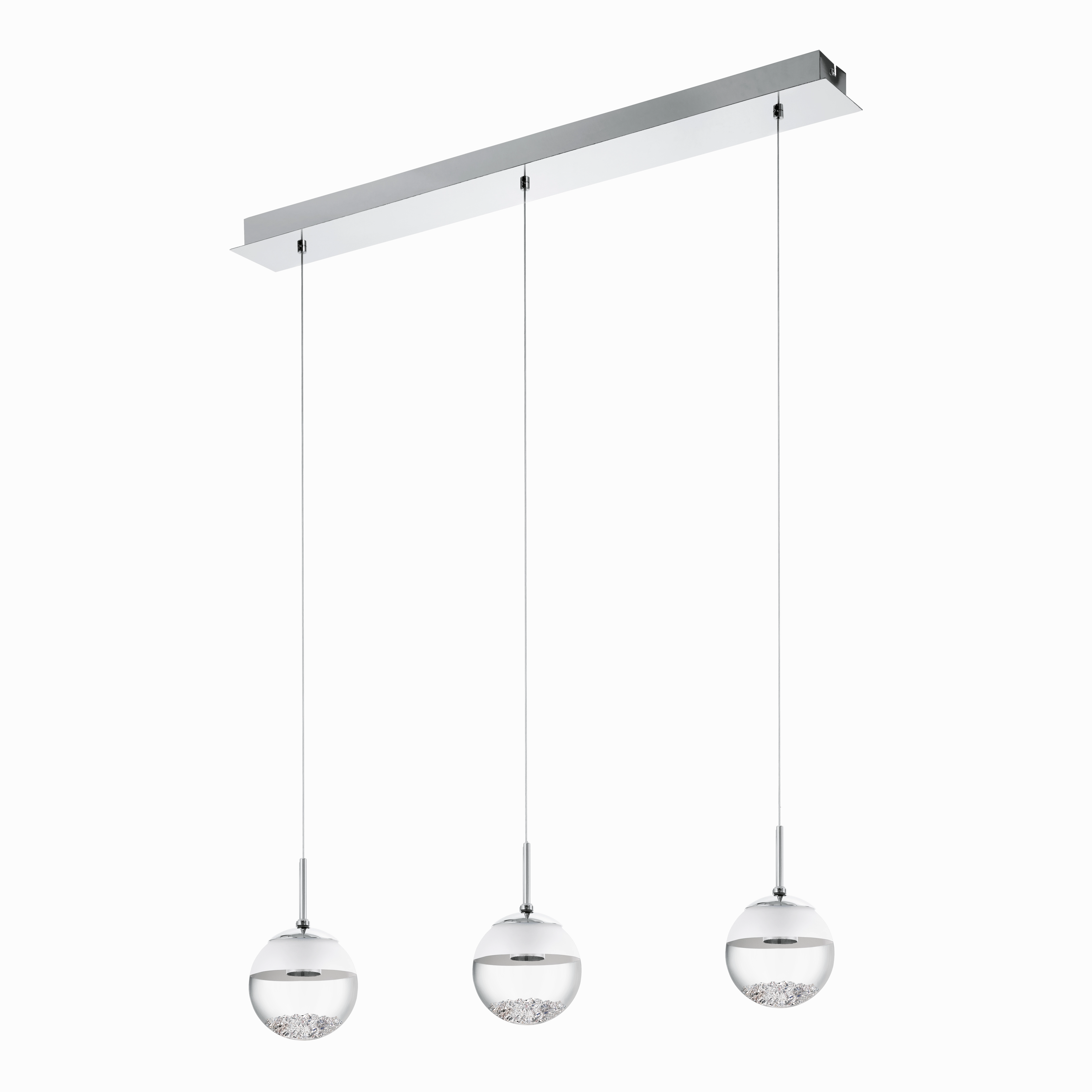 Eglo Montefio 1 3 Light LED Chrome Bar Pendant -Spherical Glass Shades