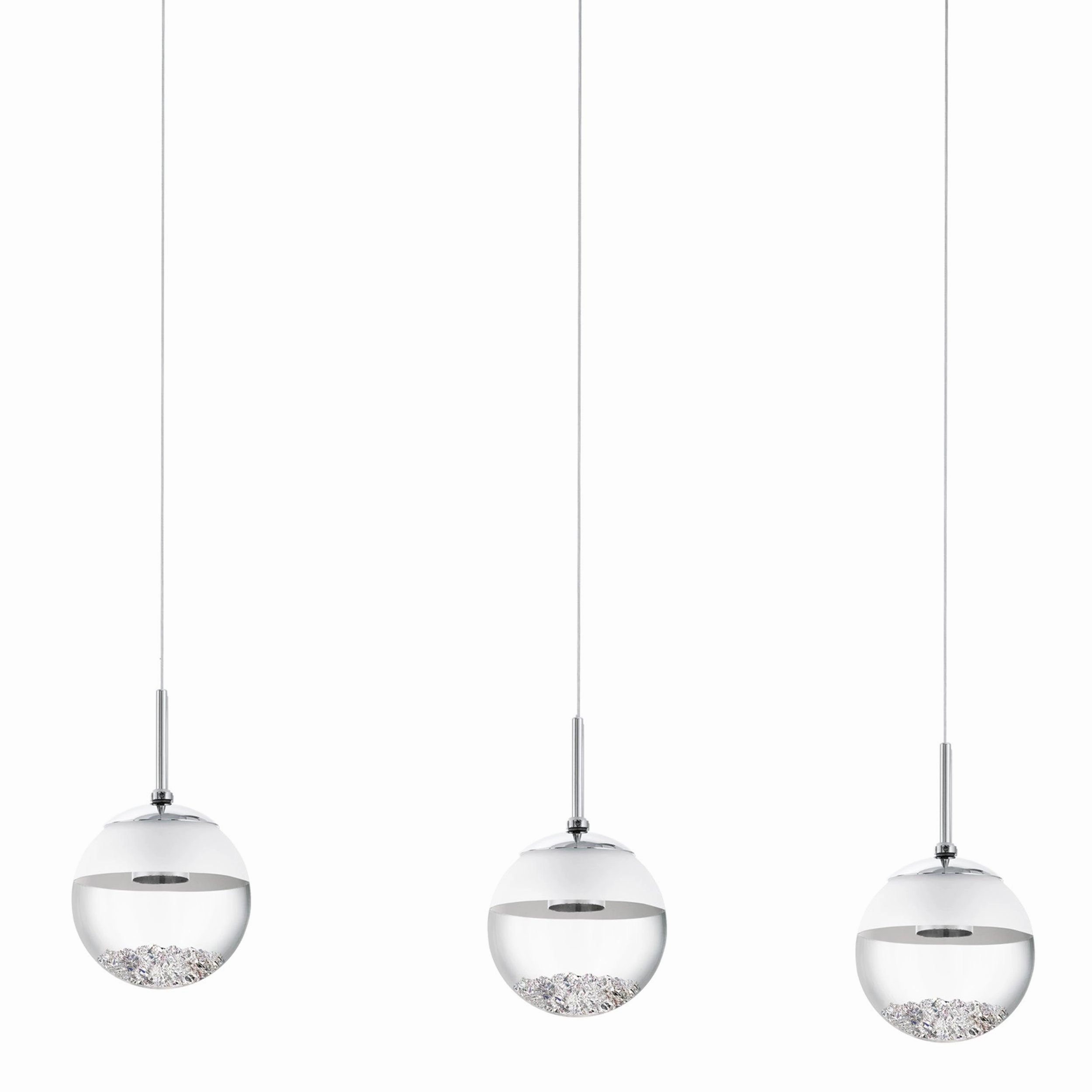 Eglo Montefio 1 3 Light LED Chrome Bar Pendant -Spherical Glass Shades