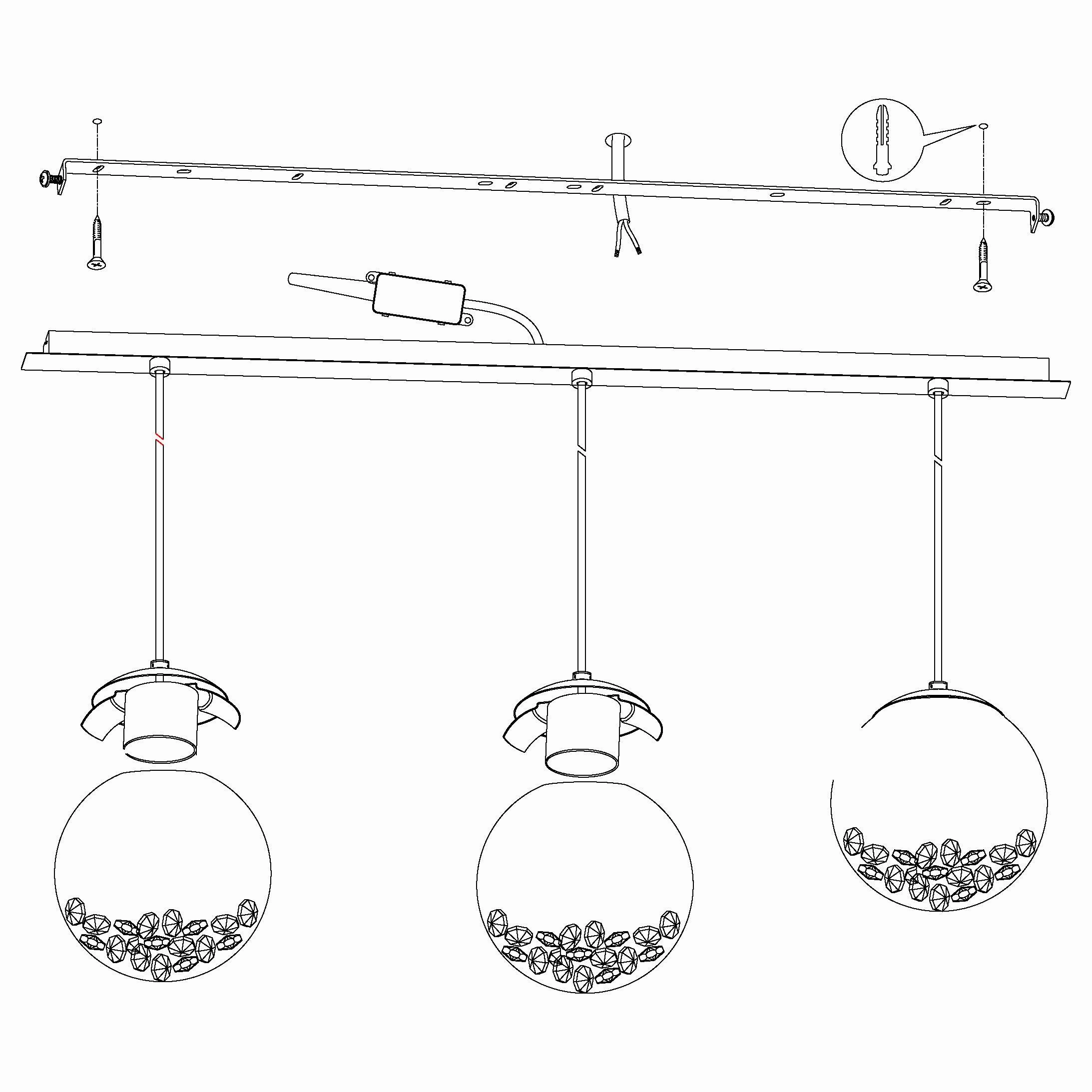 Eglo Montefio 1 3 Light LED Chrome Bar Pendant -Spherical Glass Shades