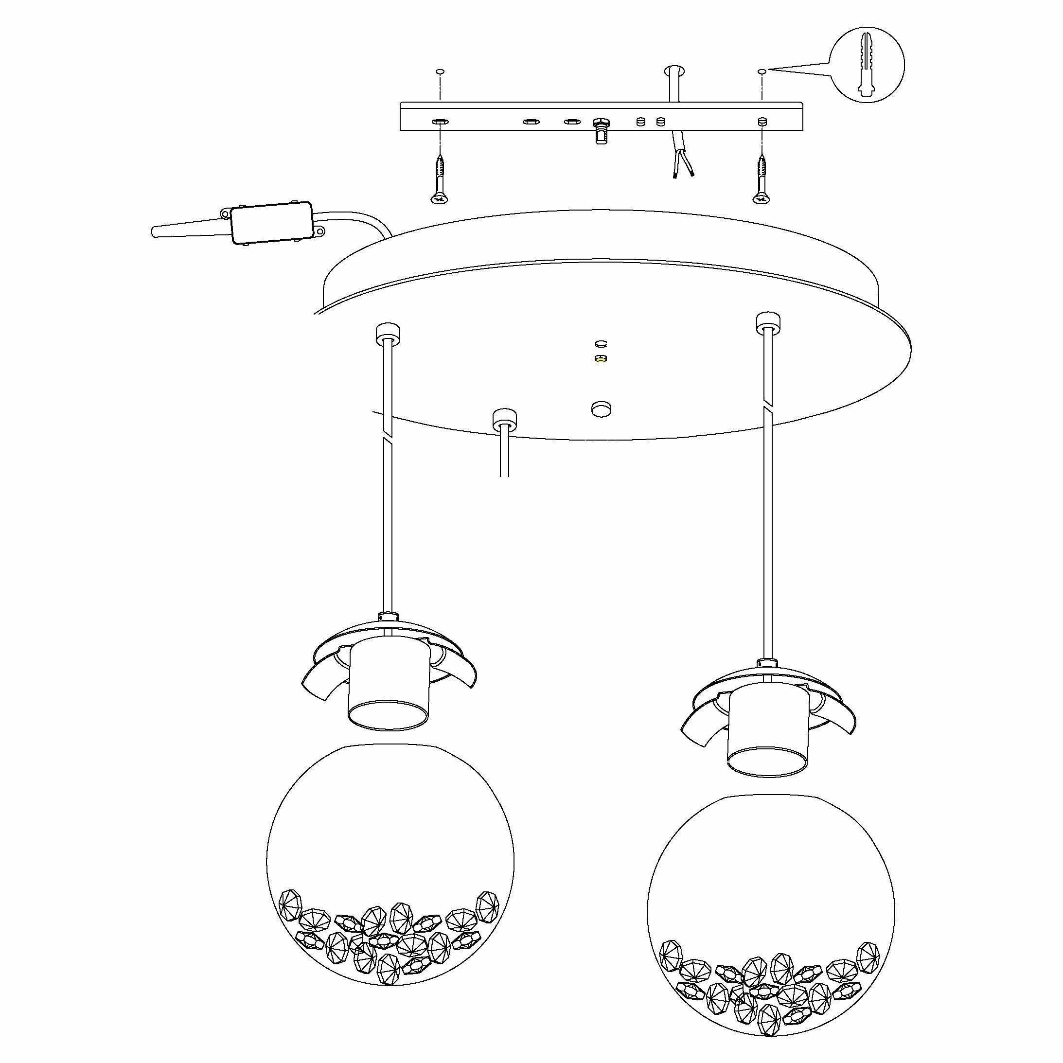 Eglo Montefio 1 3 Light LED Chrome Pendant -Spherical Glass Shades