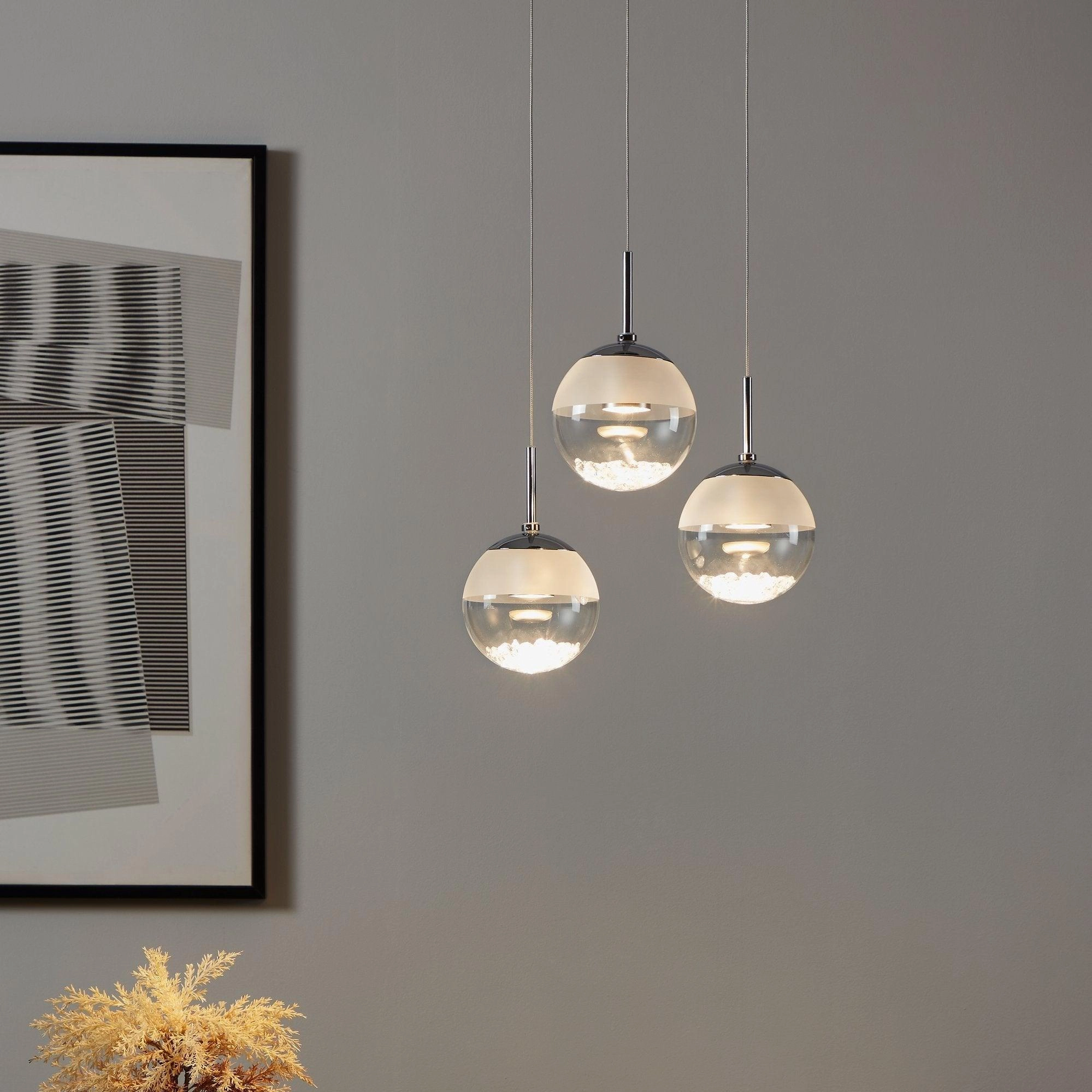 Eglo Montefio 1 3 Light LED Chrome Pendant -Spherical Glass Shades flush mount ceiling fixture
