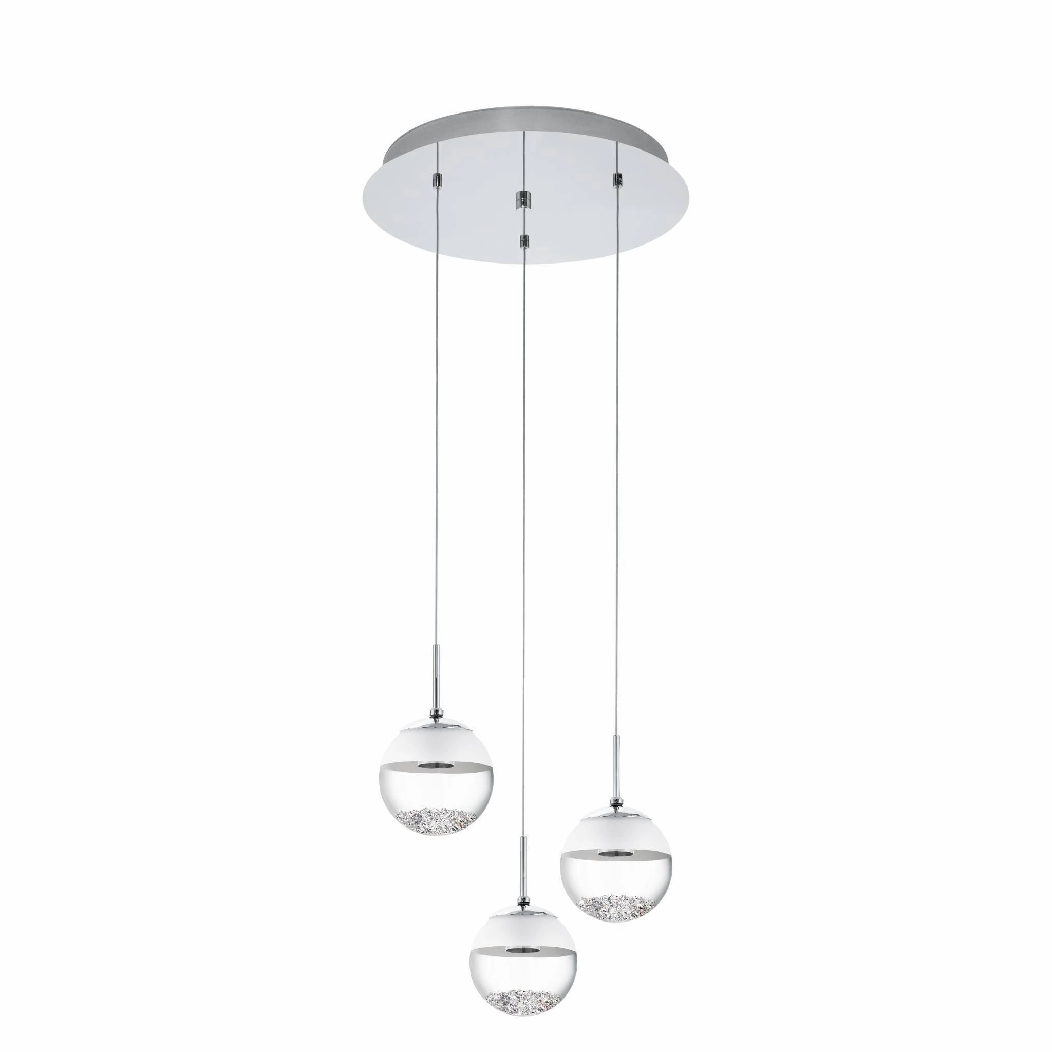 Eglo Montefio 1 3 Light LED Chrome Pendant -Spherical Glass Shades