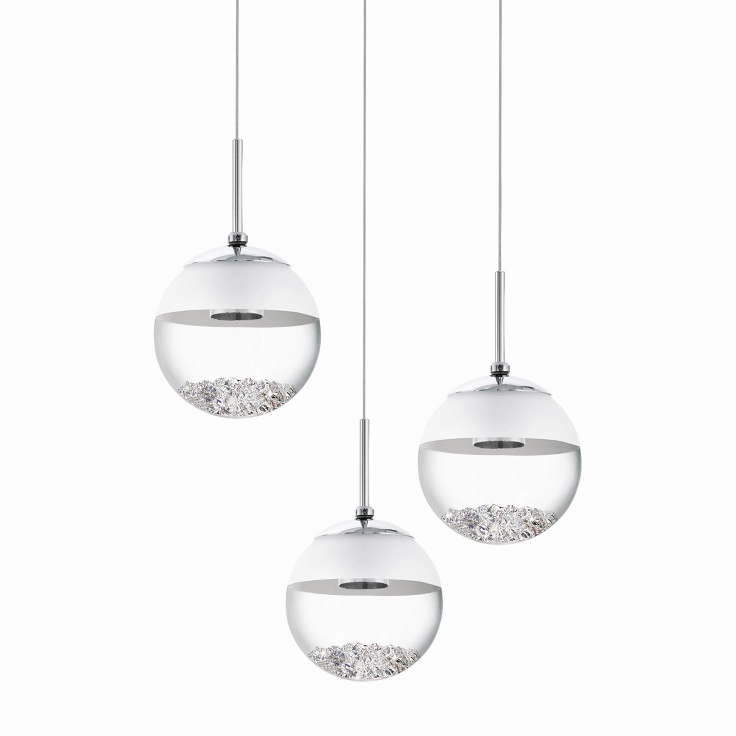 Eglo Montefio 1 3 Light LED Chrome Pendant -Spherical Glass Shades