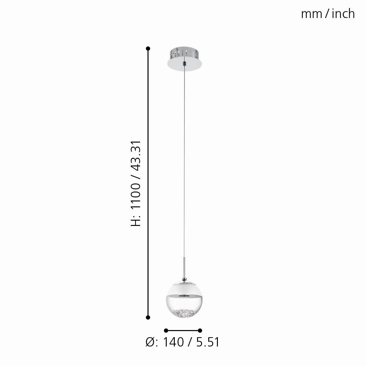 Eglo Montefio 1 LED Chrome Pendant With Spherical Glass Shade