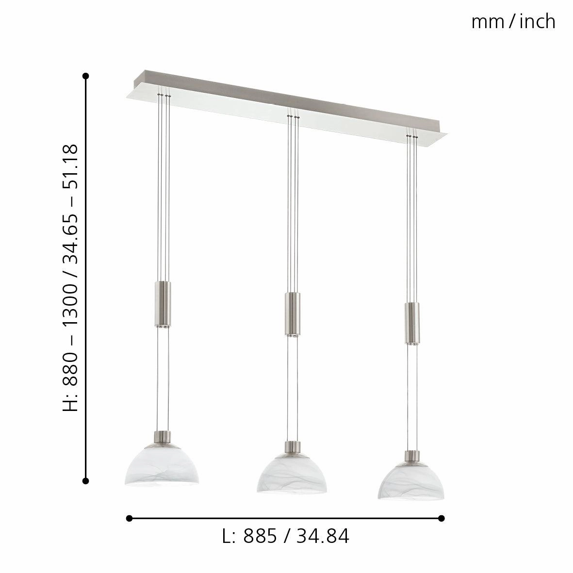Eglo Montefio 3 Light LED Bar Nickel Pendant - Alabaster Glass Shades