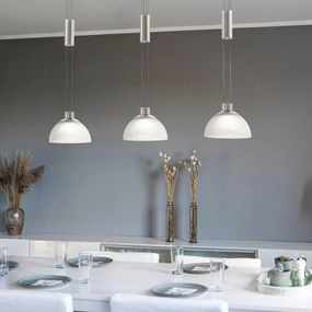 Eglo Montefio 3 Light LED Bar Nickel Pendant - Alabaster Glass Shades flush mount ceiling fixture