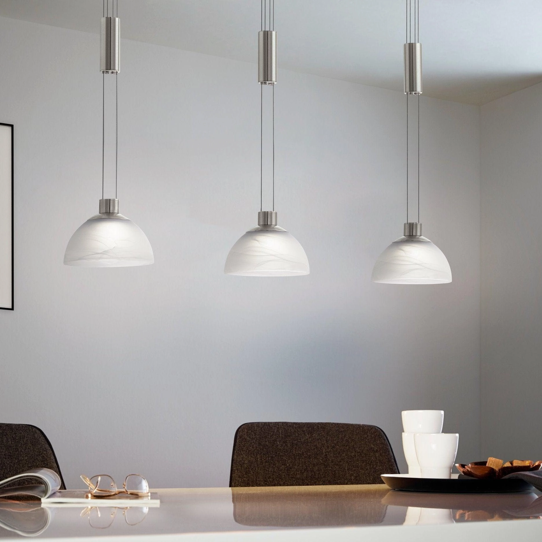 Eglo Montefio 3 Light LED Bar Nickel Pendant - Alabaster Glass Shades