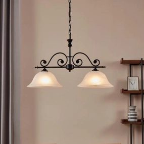 Eglo Murcia 2 Light White Alabaster Black Metal Chain Pendant flush mount ceiling fixture