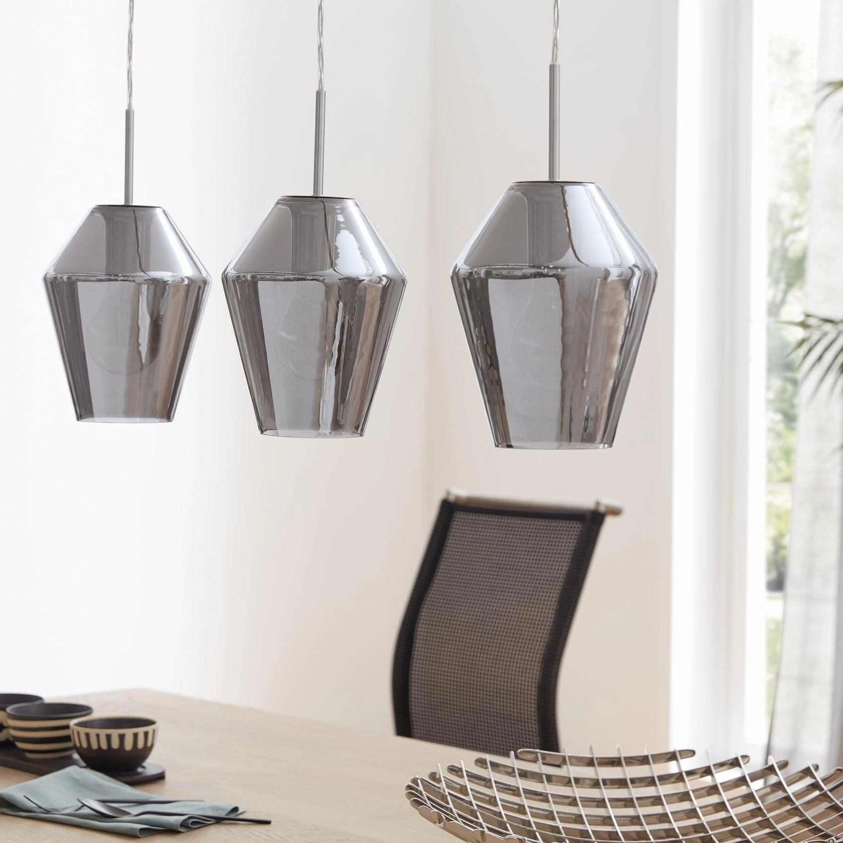 Eglo Murmillo 3 Light Conical Smoked Black Glass Pendant