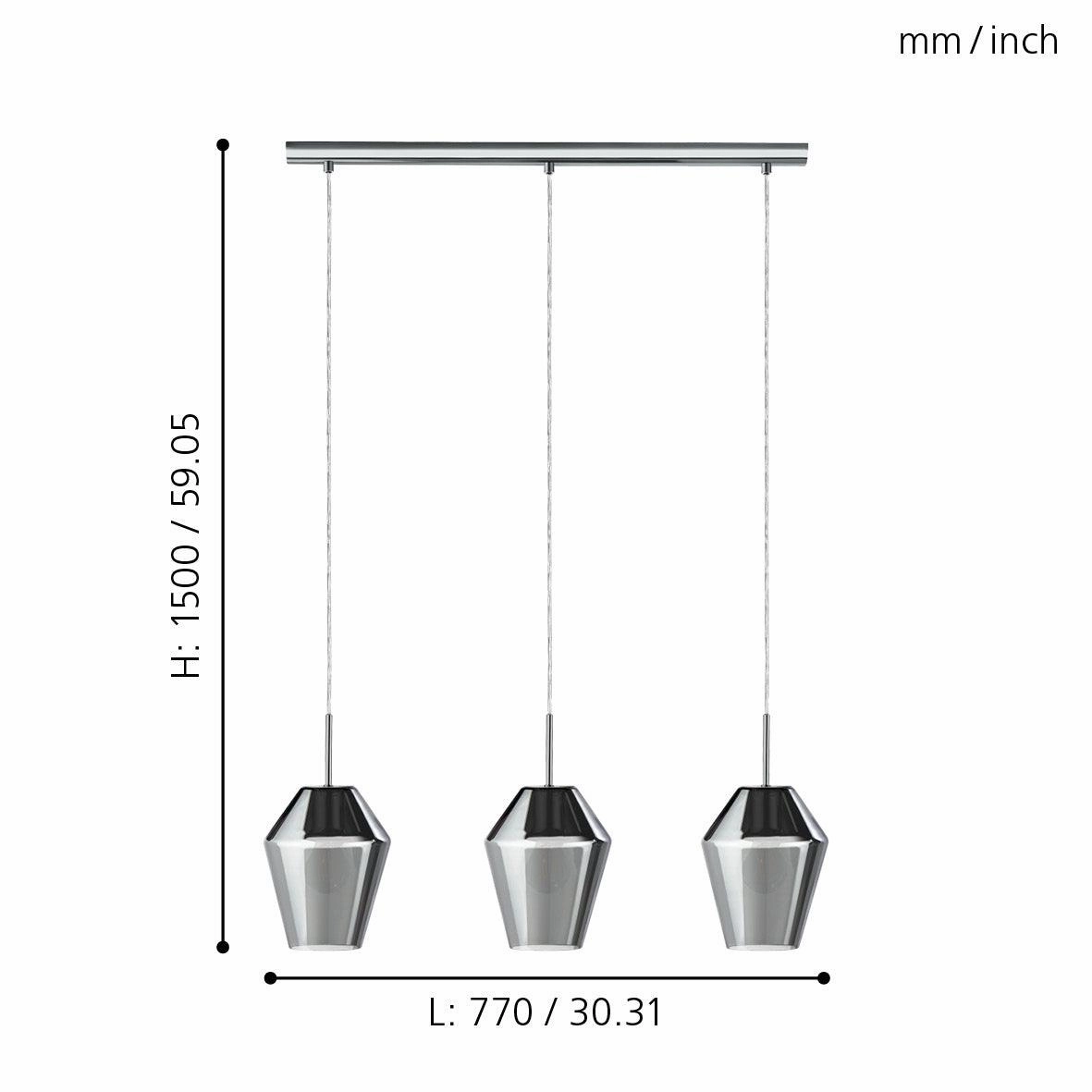 Eglo Murmillo 3 Light Conical Smoked Black Glass Pendant