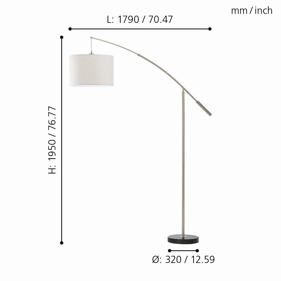 Eglo Nadina Nickel Boom Arm Floor Lamp With White Fabric Shade
