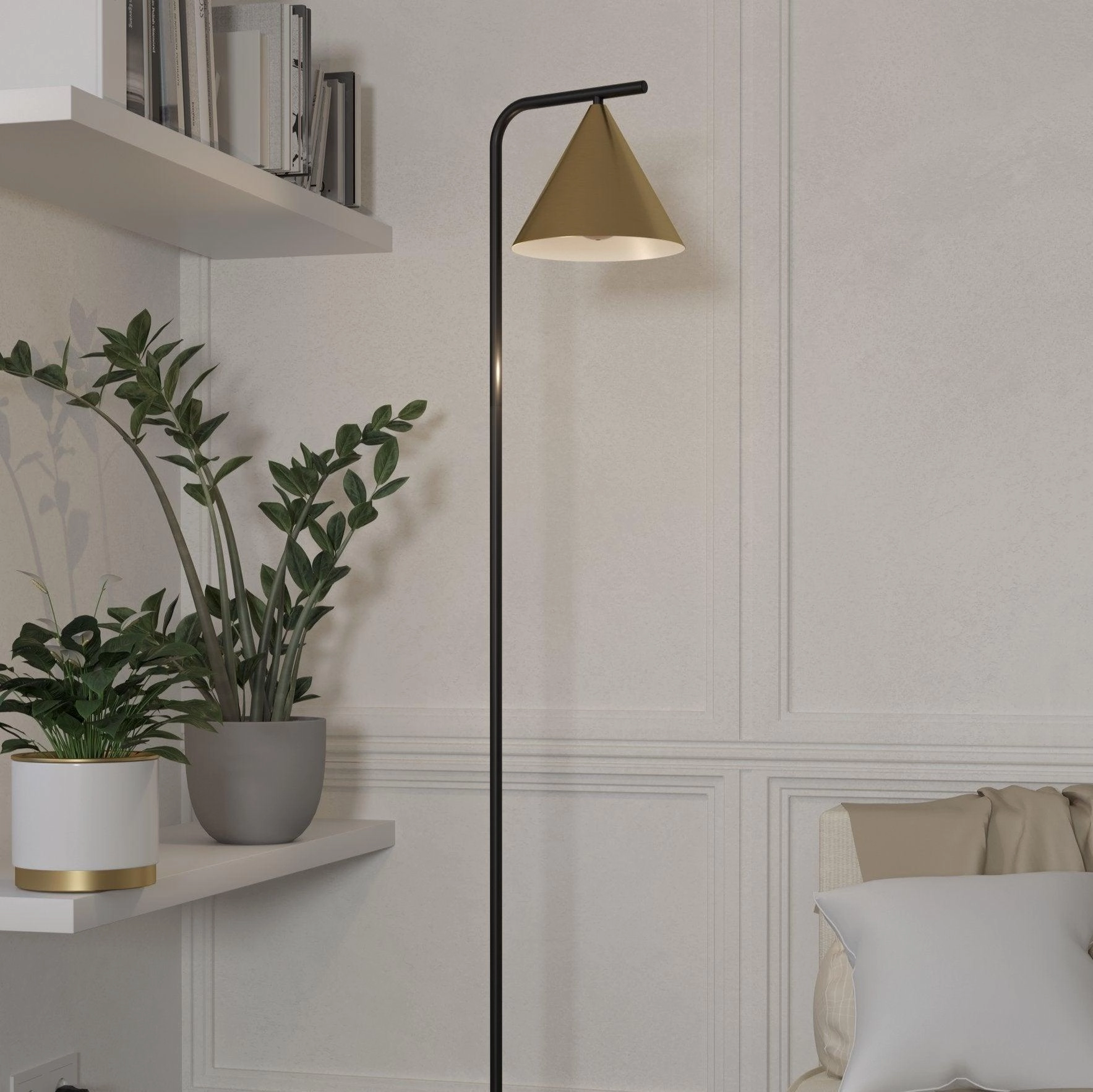 Eglo Narices Black Floor Lamp With Brass Shade