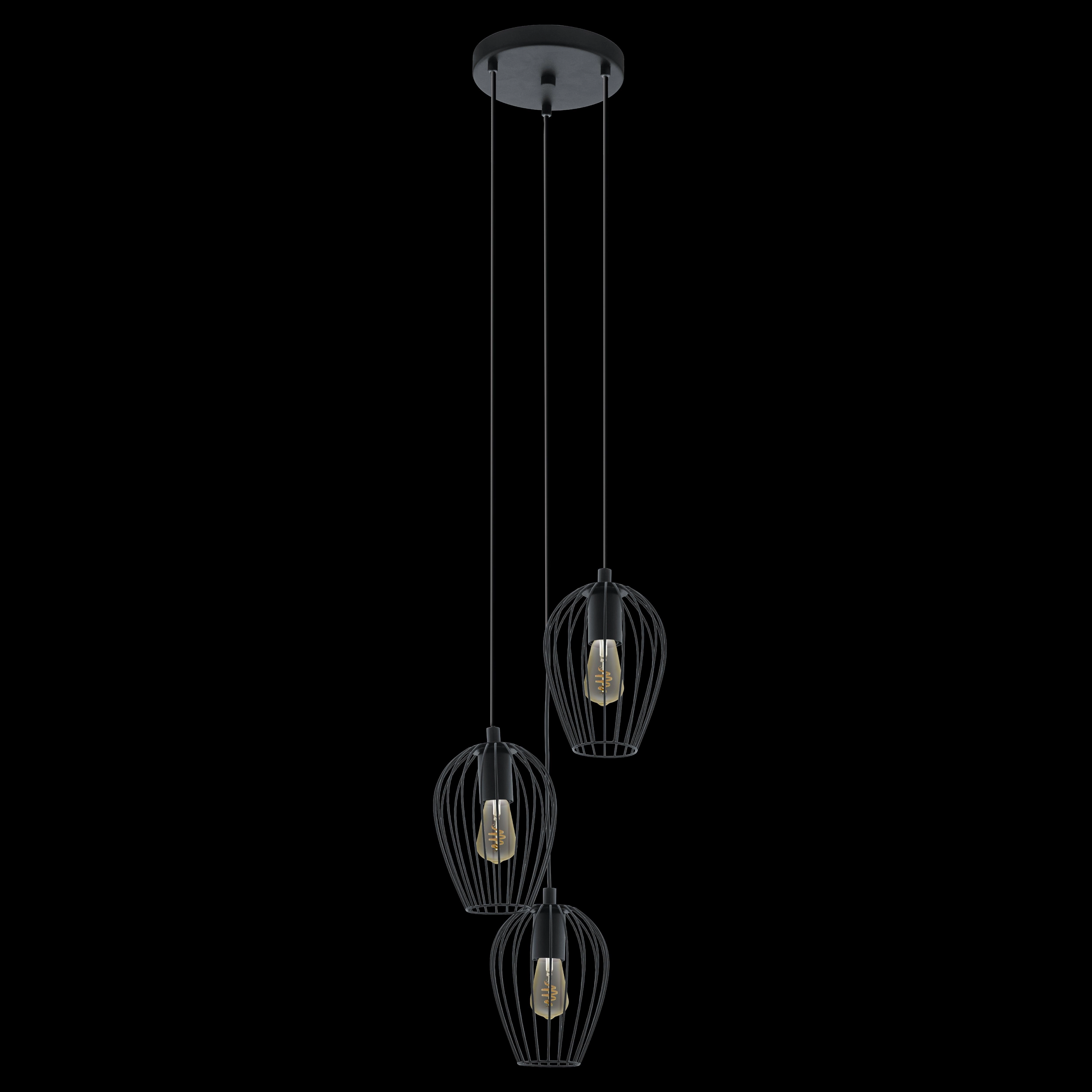 Eglo Newtown 3 Light Black Wire Oval Lampshade Ceiling Pendant