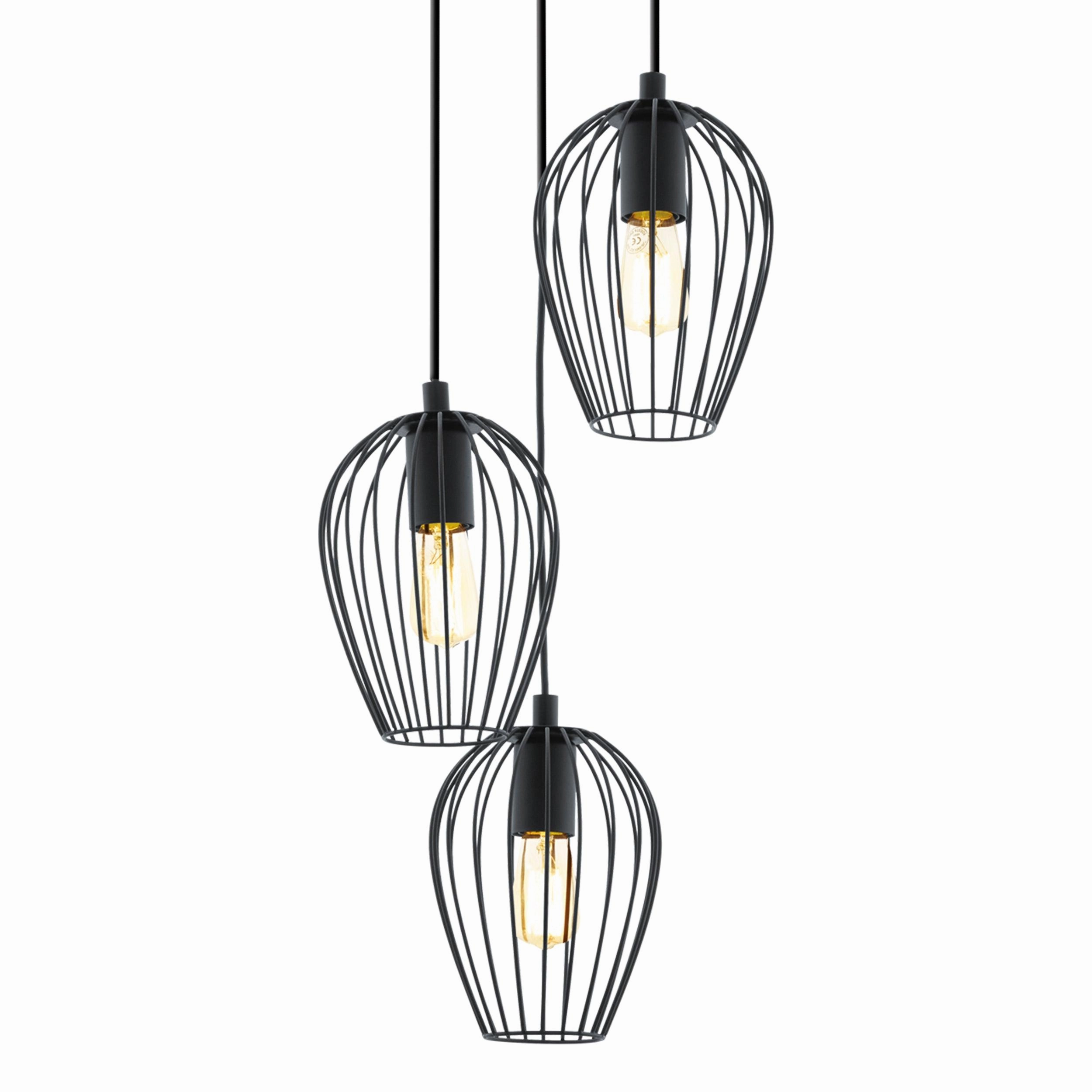Eglo Newtown 3 Light Black Wire Oval Lampshade Ceiling Pendant
