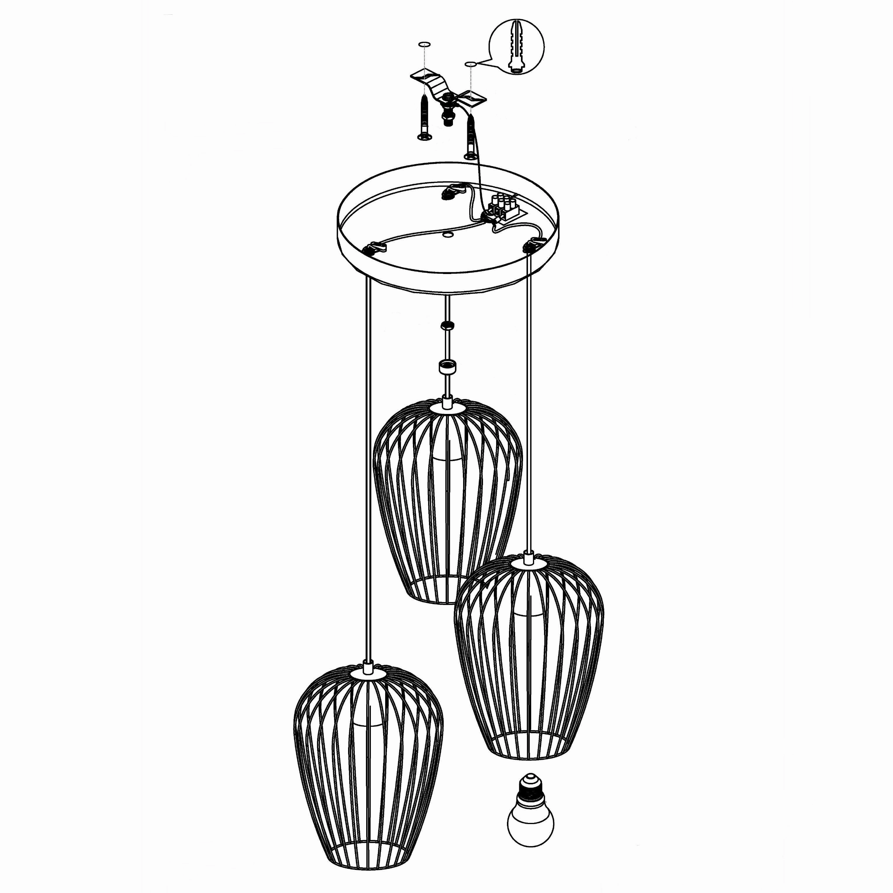 Eglo Newtown 3 Light Black Wire Oval Lampshade Ceiling Pendant