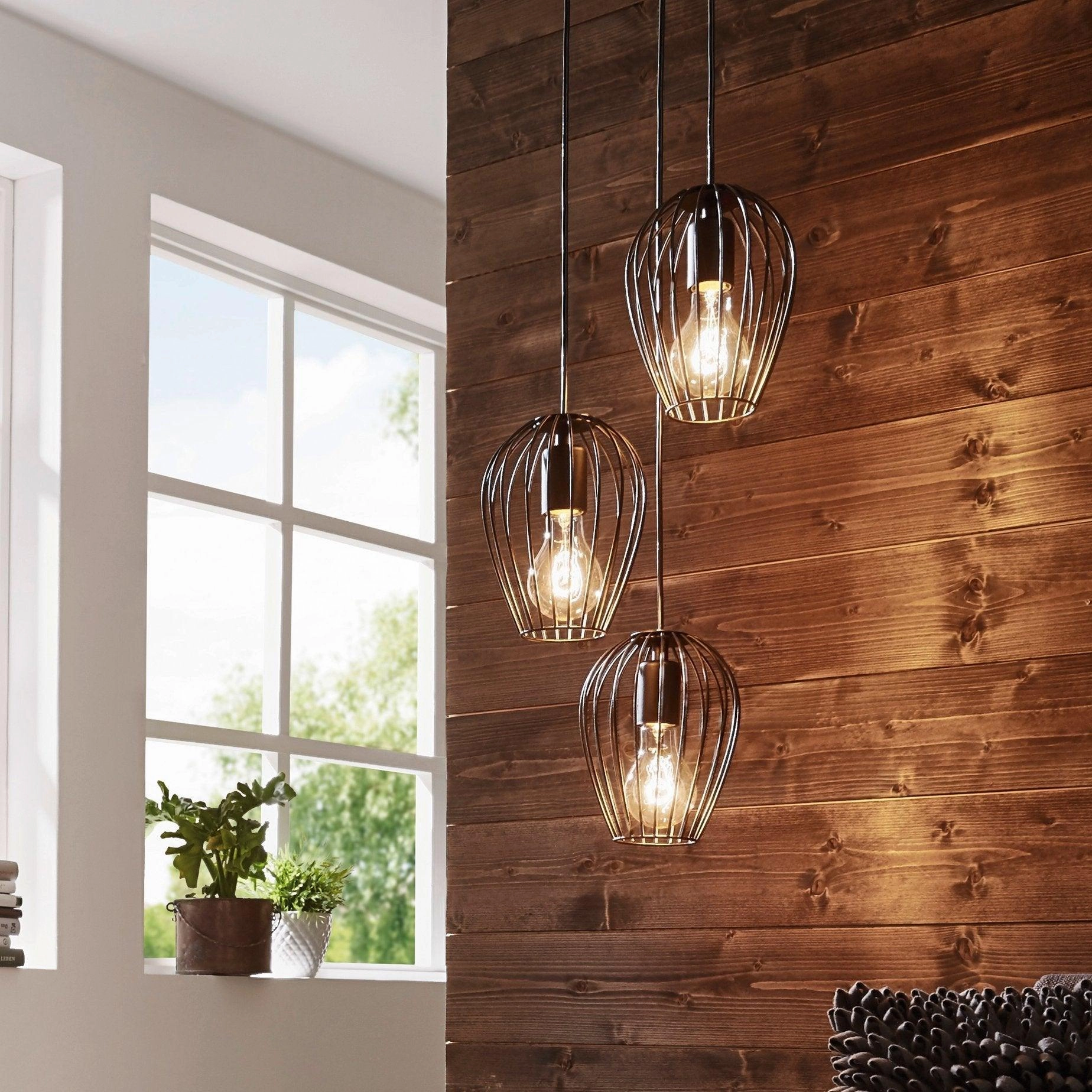 Eglo Newtown 3 Light Black Wire Oval Lampshade Ceiling Pendant