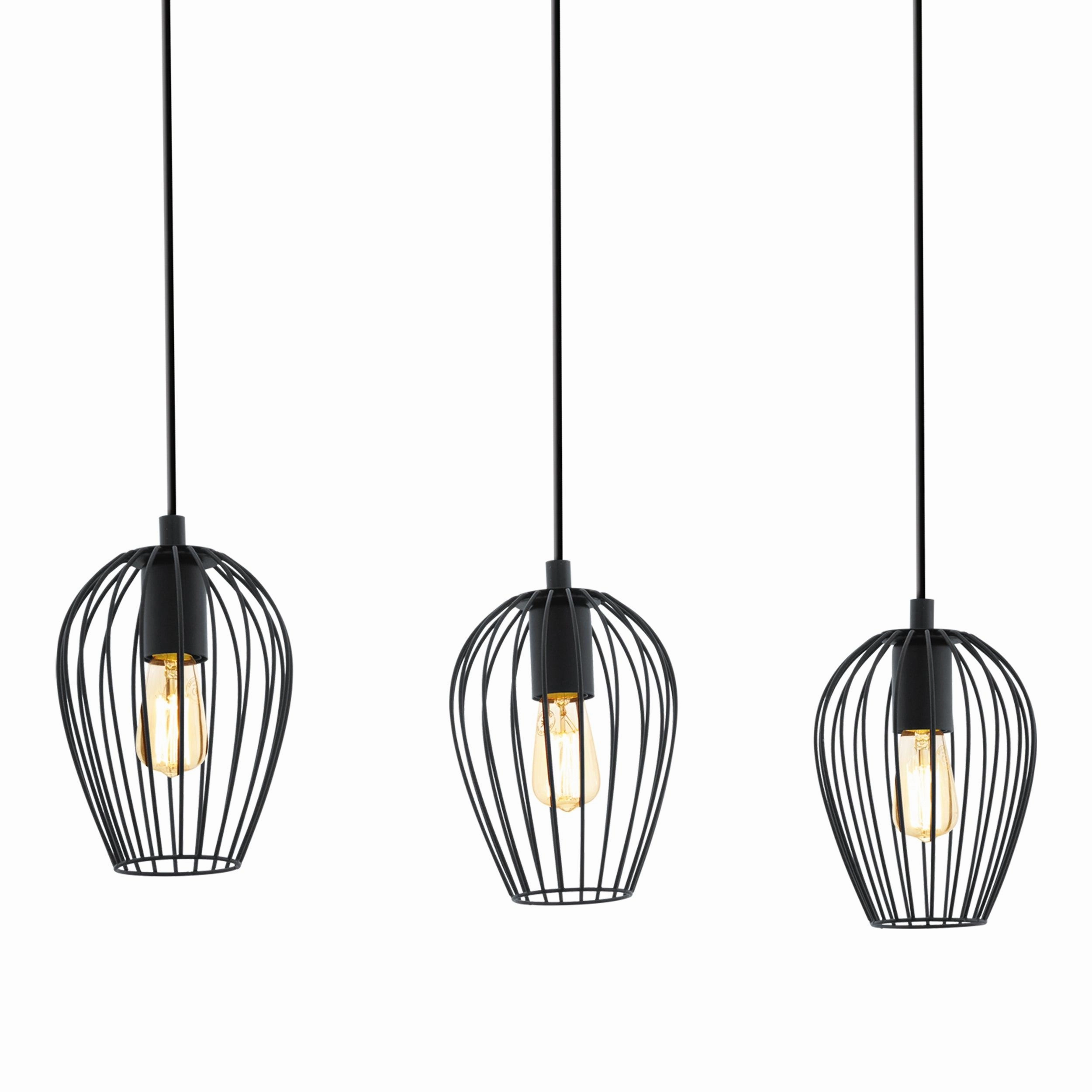 Eglo Newtown 3 Light Black Wire Oval Shade Bar Ceiling Pendant
