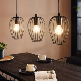 Eglo Newtown 3 Light Black Wire Oval Shade Bar Ceiling Pendant flush mount ceiling fixture