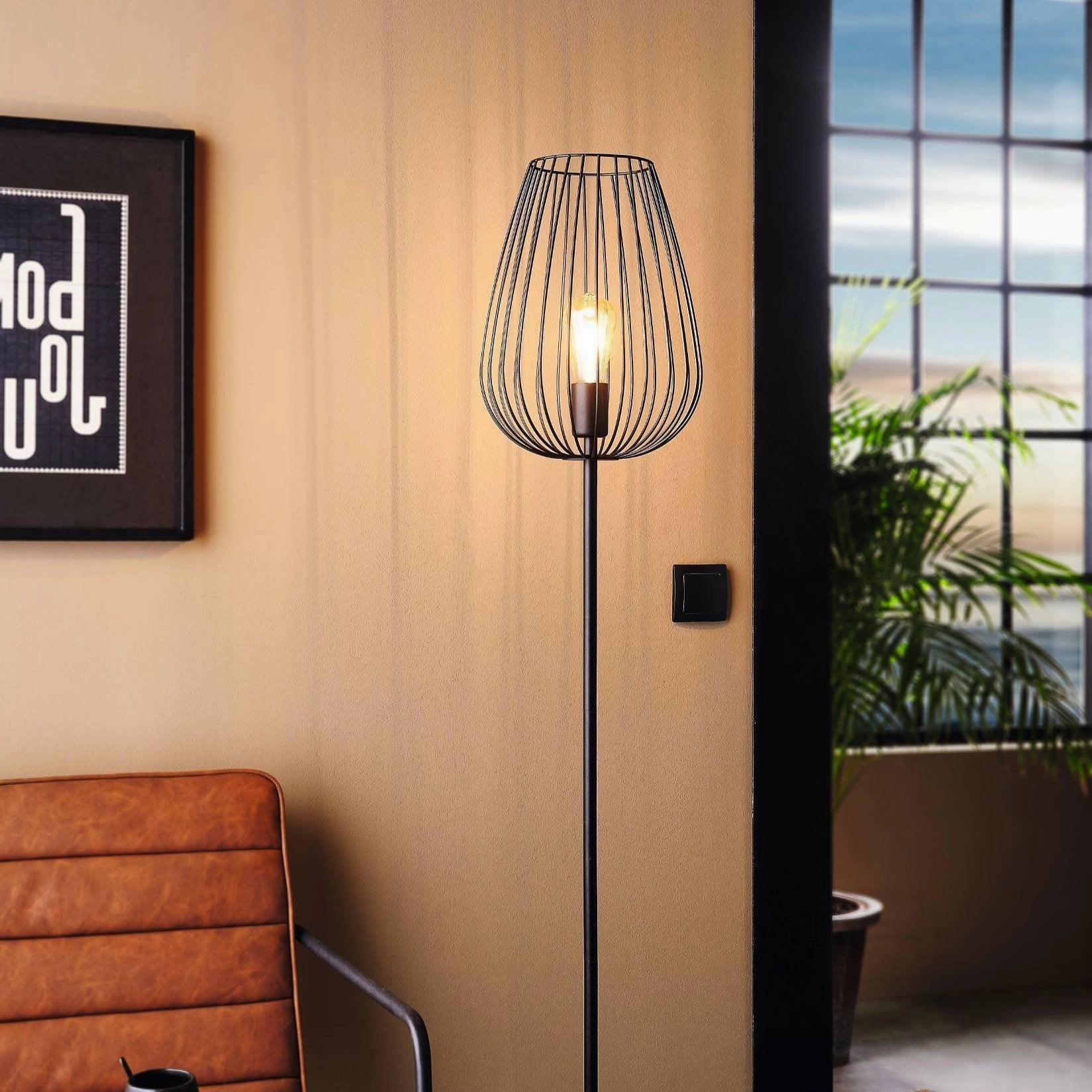 Eglo Newtown Black Floor Lamp With Wire Lampshade creative lampshade design