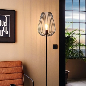 Eglo Newtown Black Floor Lamp With Wire Lampshade creative lampshade design