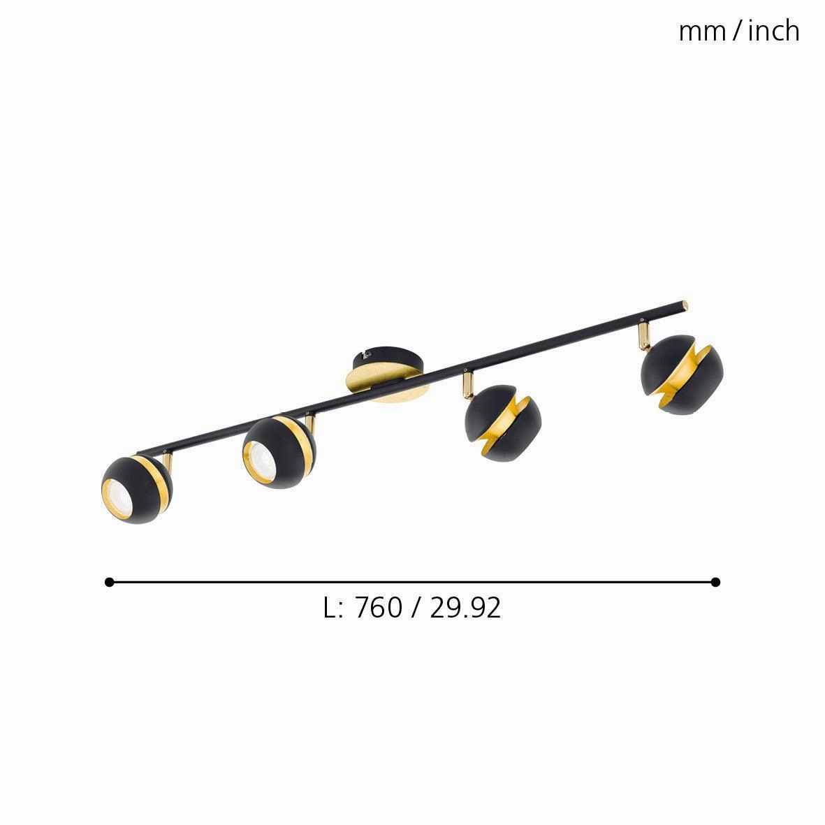 Eglo Nocito Gold & Black 4 Light Bar Spotlight