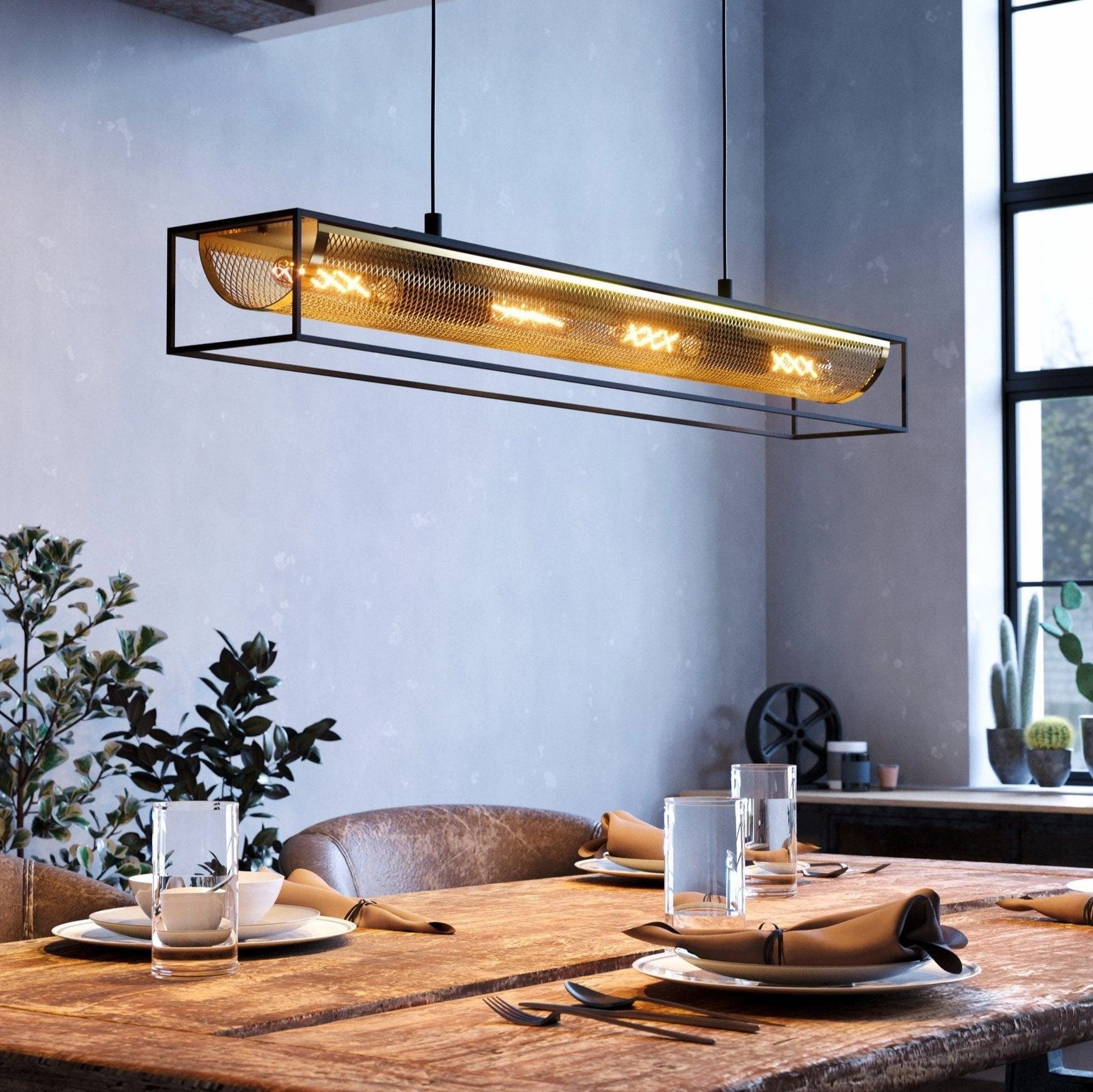 Eglo Nohales 4 Light Black & Gold Industrial Ceiling Pendant flush mount ceiling fixture